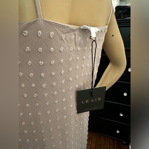 NWT-Swiss Dot Lace Trimmed Spaghetti Strap Bias Midi Dress - Picture 12 of 12